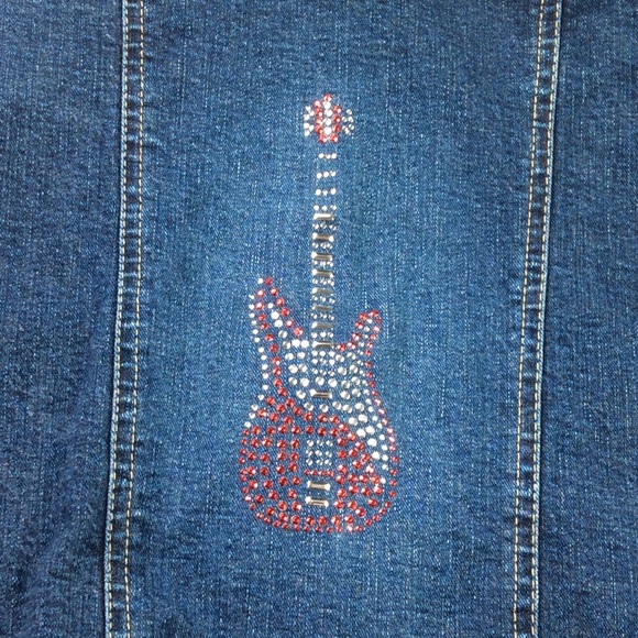 Osh Kosh B'gosh Girls Denim Jacket Size 6X Sequined Guitar On Back - Picture 2 of 13
